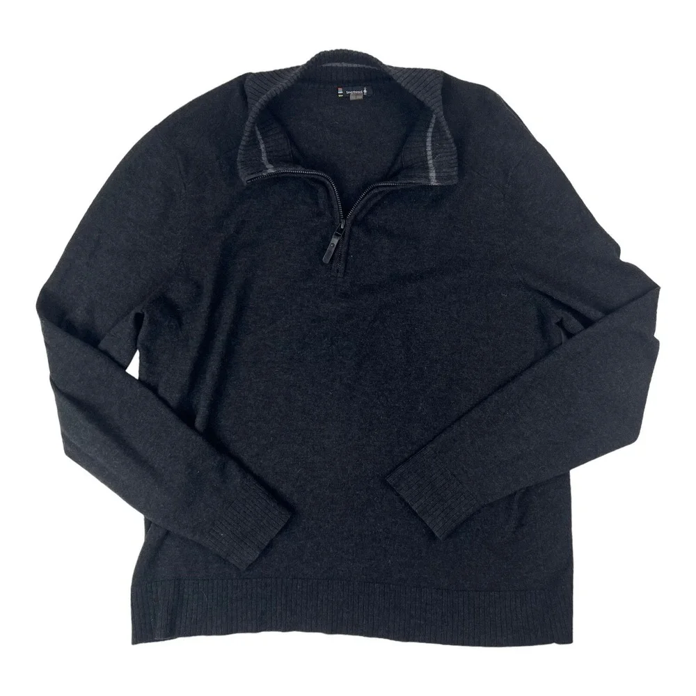 SmartWool Gray Nylon Wool Acrylic 1/4 Zip L/S Pullover Sweater Mens Size Large L